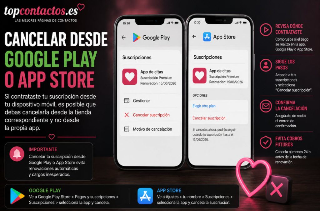 cancelar desde Google Play o App Store